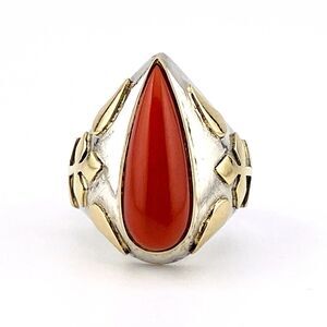 18k Gold Sterling Silver Coral Ring